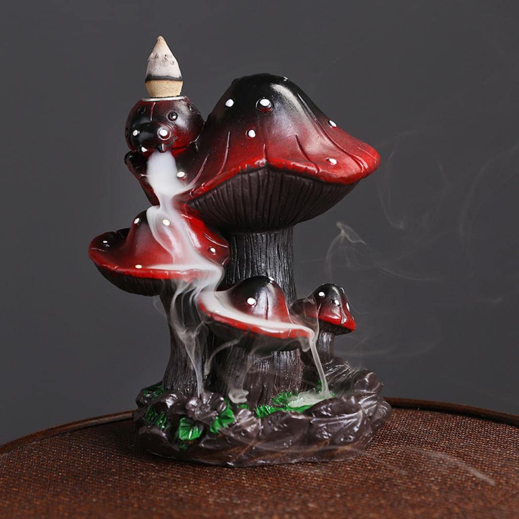 SKILBEAIA Mushroom Backflow Incense Burner with 30 Incense Sticks,Cottagecore Decor Cute Waterfall Holder 20 Upgraded Waterfall Cones, Tweezers, Mat for home office