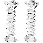 DONOUCLS Crystal Candlestick Holders 2 Pack, Clear Crystal Taper or Tealight Candles Holder, Table Centerpieces for Party Wedding Decoration(8.3in Tall)