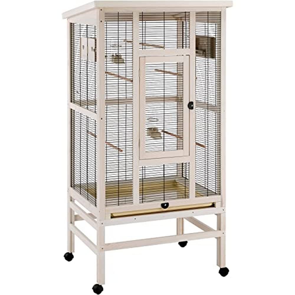 Ferplast Aviary for Birds in FSC WILMA wood, Large cage for Parakeets Canaries, Small exotic birds, Accessories included, 83 x 67 x 158.5 cm.