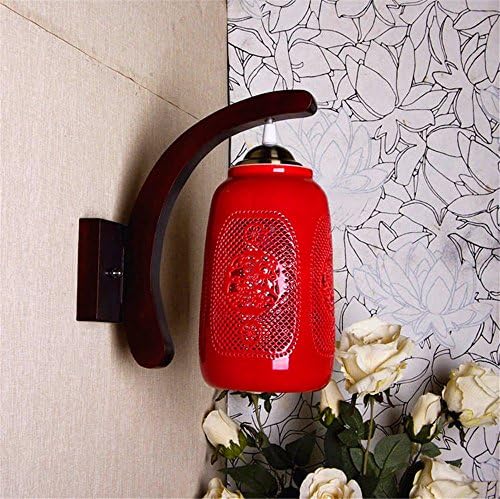 LIYAN Chinese Classical Ideas Like red Wedding Celebration of Road Lantern Balcony Bedroom Bedside Ceramic Wall Lights Solid Wood, Red Plum Lantern Shield 21 * 13cm