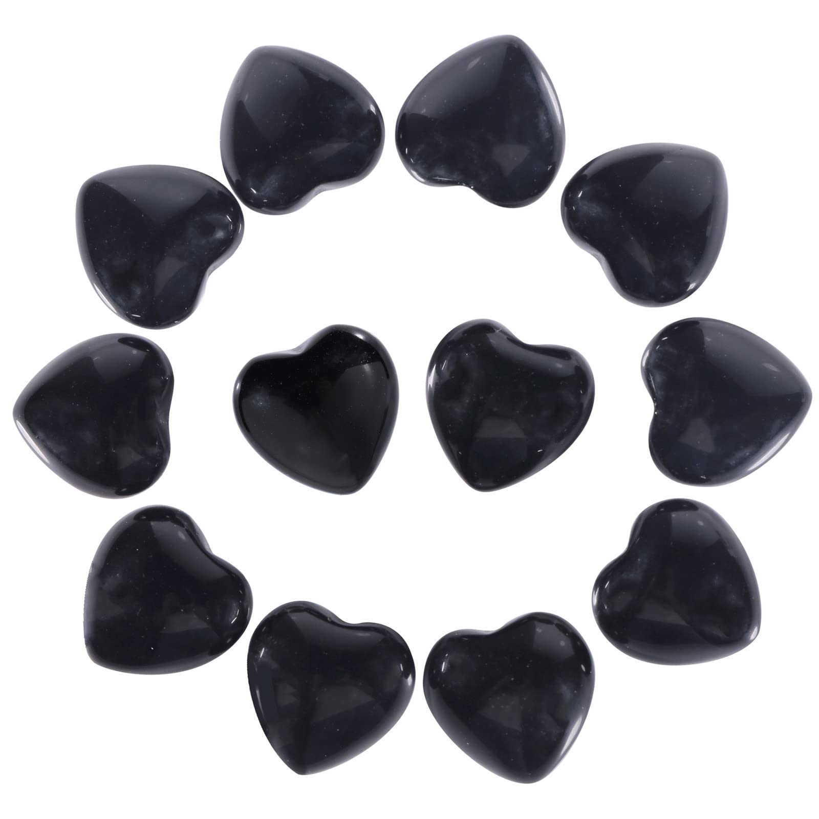 Nupuyai 12pcs Obsidian Crystal Heart Love Palm Worry Stone for Chakra Healing, Carved Stone for Home Decoration 1.5cm โ image 1