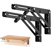 Ravinte Matte Black Folding Shelf Brackets, 10 Inch, 2 Pack | Collapsible Bracket Design, Table And Bench Support, Space-Saving Shelf Setup, For Worktops, Laundry Rooms, Garage Projects