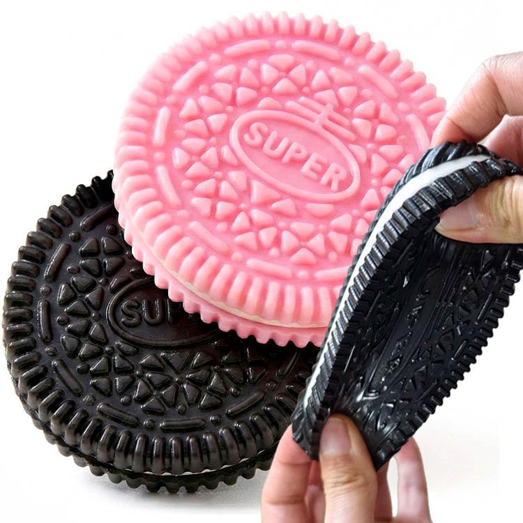 Taba Squishy Cookies - 2 Pack - Easter Basket Stuffer - Cute Squishy Toys - Squishies Fidget Toys for Girls & Boys - Mini Taba Squishys - Squishie Fidgets - Stress Relief Toy - Pink & Black