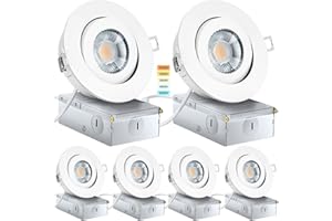 KnLnny Ware Recessed Lighting 9W 750LM Dimmable LED Recessed Ceiling Light with Junction Box,Adjustable Eyeball Gimbal, Air Tight,ETL Listed,5 CCT Selectable, 6Pack