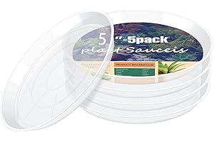 HQAUT 5 Pack Clear Plant Saucer, 4 5 6 8 10 12 14 16 18 20 22 Inch Durable Plastic Water Catcher Trays for Flower Pots, Plant Drip Trays for Indoor Outdoor Planter (5 inch)