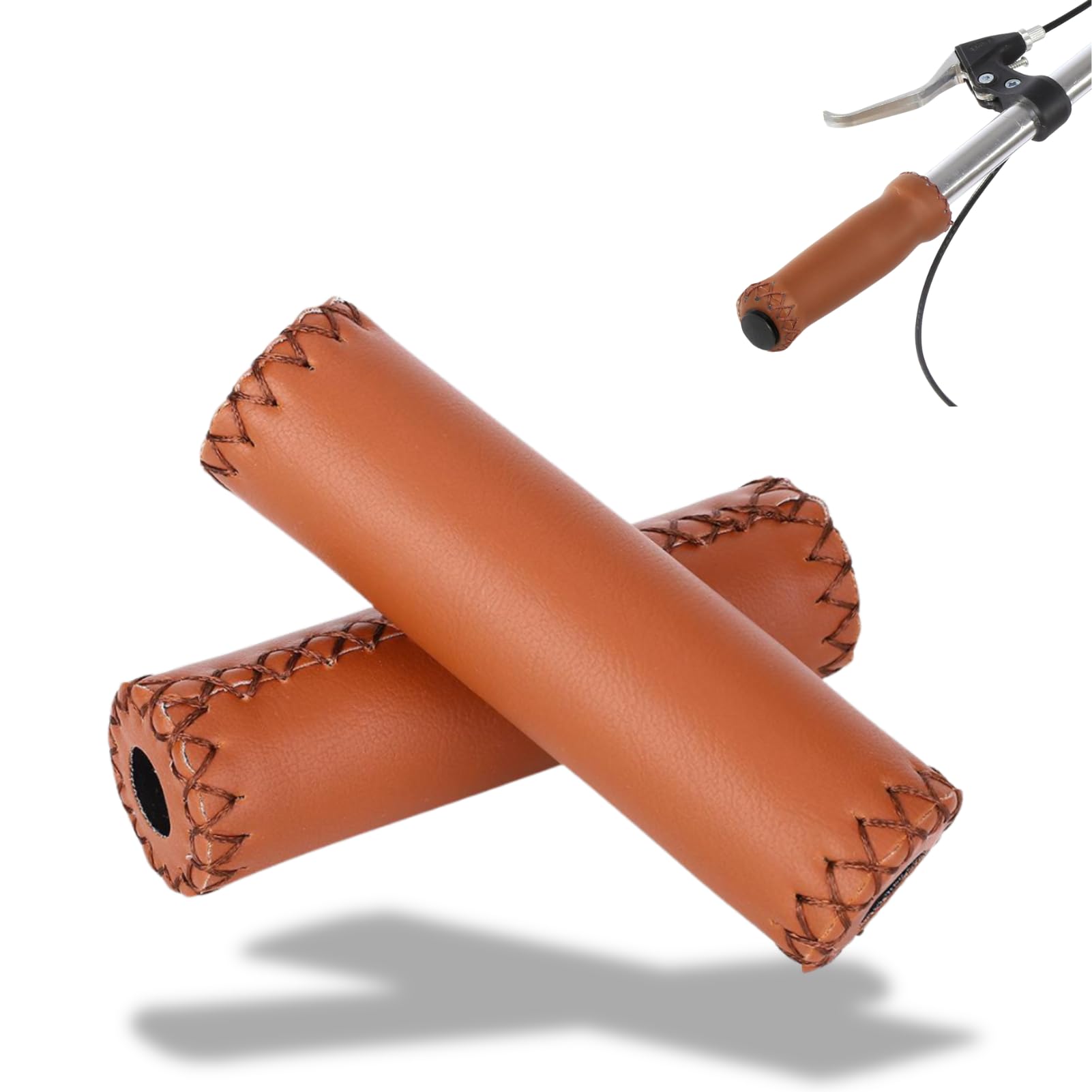 Leather Bike Grips, 1 Pair Leather Handlebar Grips Ergonomic Handlebar Grips Bike Handle Cover Grips for Mountain Bike Scooter (Brown)