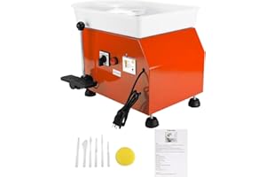 YAEKOO 25CM 350W Electric Pottery Wheel Machine Ceramic Clay Work Forming Machine with Lever and Foot Pedal ABS Basin DIY Clay Art Craft Shaping Tools (Orange Color)