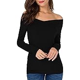Sarin Mathews Womens Shirts Off The Shoulder Tops Sexy V Neck Slim Fit Shirts Tops Blouses