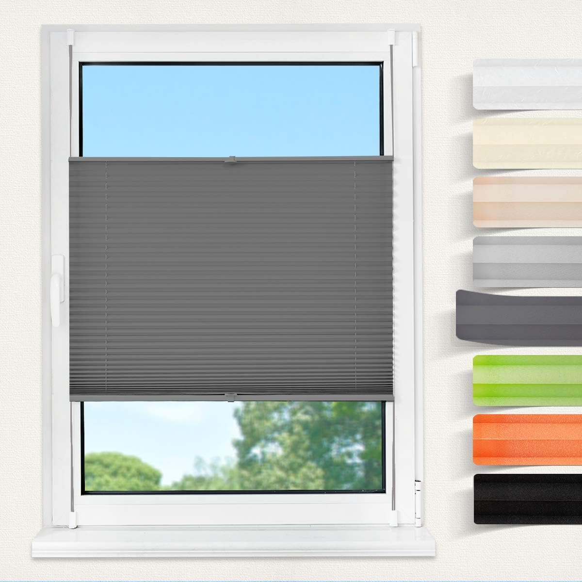 Pleated Sun Blind 100 120 200 55 x 200 cm grey