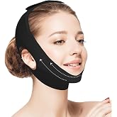 Jawline Shaper Chin Strap for Sleeping, Reusable V-Line Mask for Women Face Lifting Made w/Electric-Hot-Press Tech for Skin-Friendly &amp; Breathable Cooling Fabric (Pure Black, One Size)