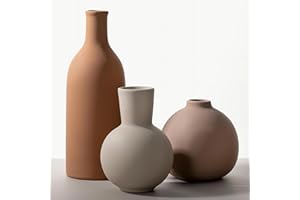 Ceramic Vase - Handmade Pottery Neutral Tone Home Decor for Floral Arrangements, Table Mantel Tray Decor - Modern Farmhouse V
