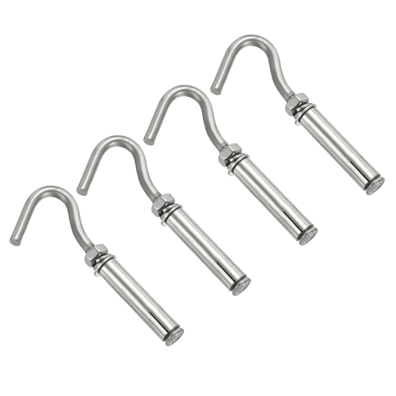 PATIKIL Expansion Hook M6 4 Pack 304 Stainless Steel Concrete Wall Hooks Screw Open Cup Hooks for Concrete Brick Stone Ceiling Hanging Silver