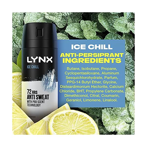 Lynx Ice Chill 72 hour protection against odour and wetness Anti-Perspirant Deodorant Spray no fuss aerosol for all-day…