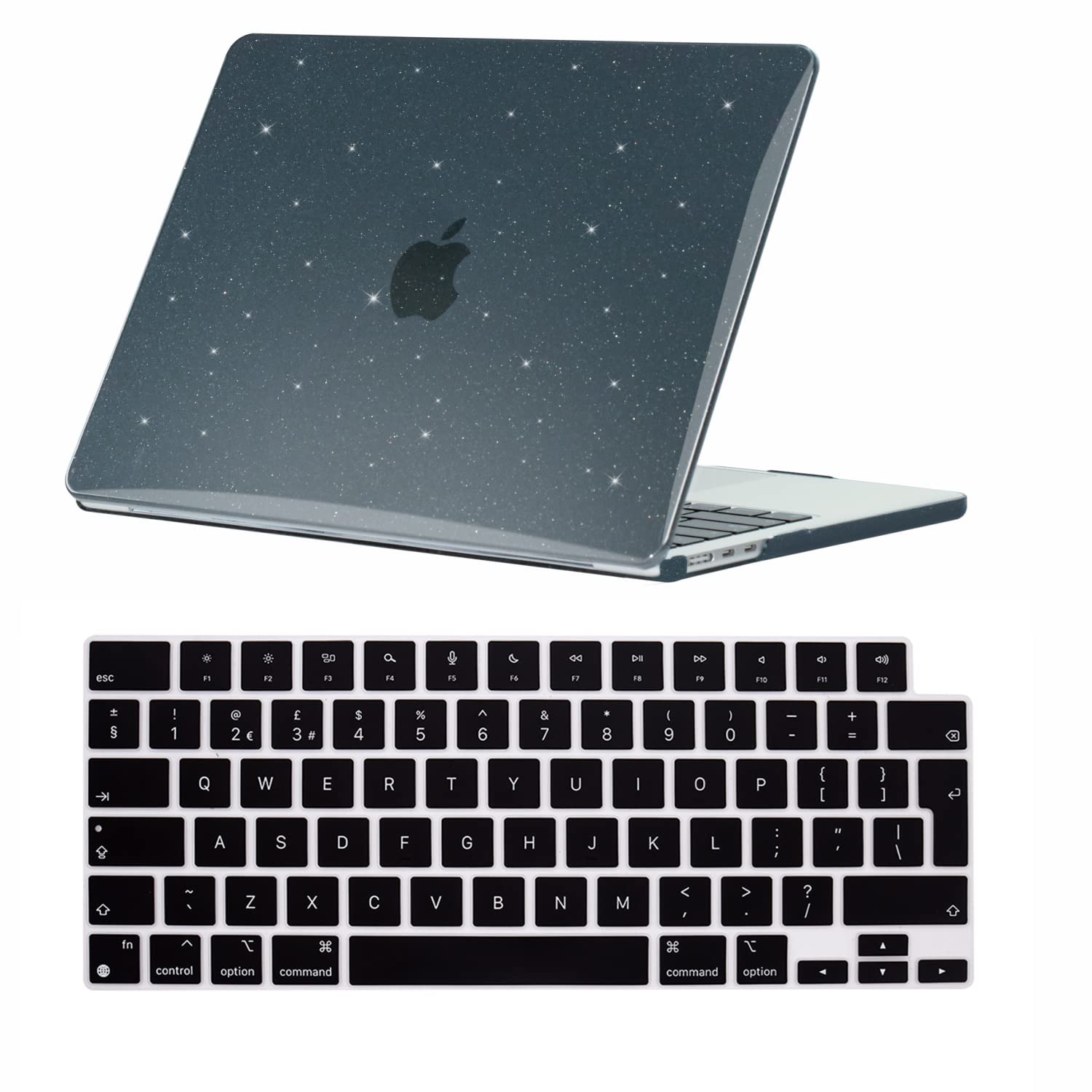 Se7enline Compatible with MacBook Air 13.6 inch Case 2022-2025 M2/M3/M4 A2681/A3113/A3240 13-inch Crystal Glitter Bling Shining Laptop Protective Hard Shell Case with Keyboard Cover Skin,Black