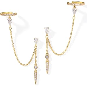 MUMREUES 14K Gold Earrings for Women Trendy Illusion Stud Dangle Earrings | Statament Hypoallergenic Earrings for Sensitive E
