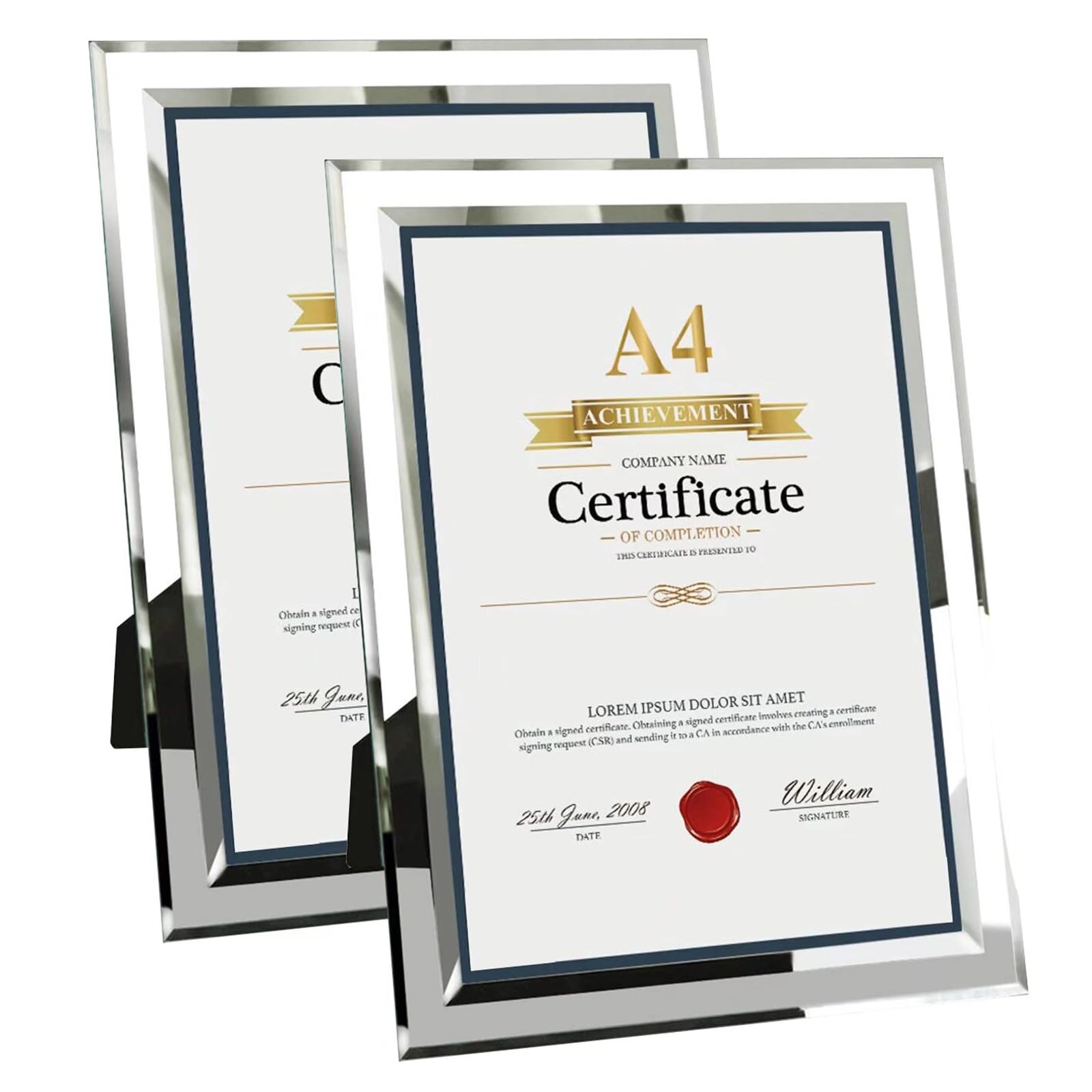 Houstimi 2pack Silver A4 Picture Frame Certificate Frame Glass Diploma Graduation Poster Frame Photo Display Stand For Tabletop