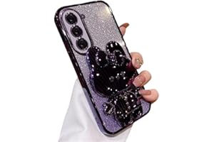 AULZAJU for Samsung Galaxy S25 FE Case for Women Girls,Cute Hidden Rabbit Mirror Kickstand,Galaxy S25FE Case Plating Clear TPU with Bling Gradient Layer,Glitter Girly Phone Case for Samsung S25 FE Purple