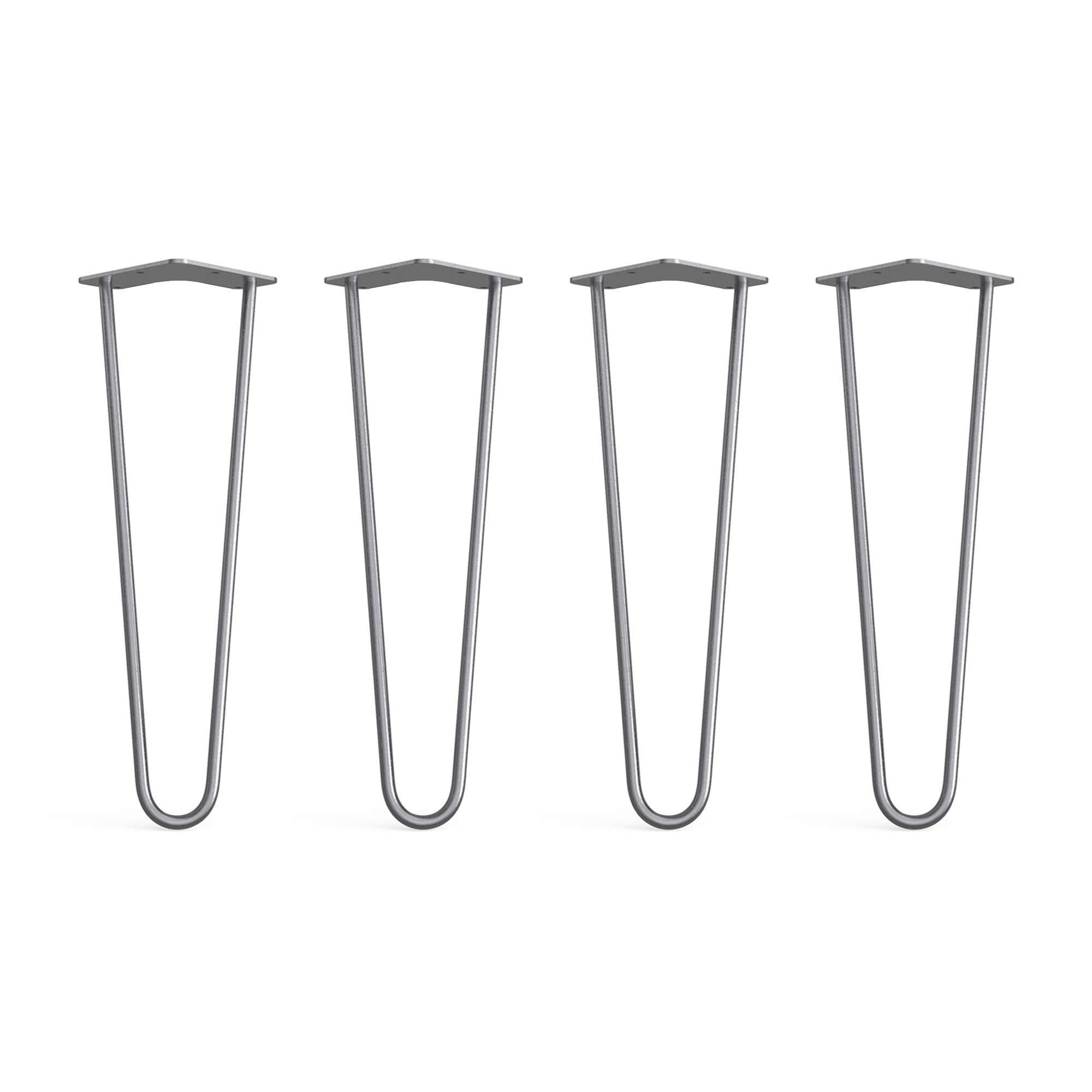 4 x Hairpin Legs from DT IRONCRAFT - 40cm 2 Rod / 10mm, Bare Steel - Bench, Stool & Bedside Table Legs with Floor Protector Feet & Screws