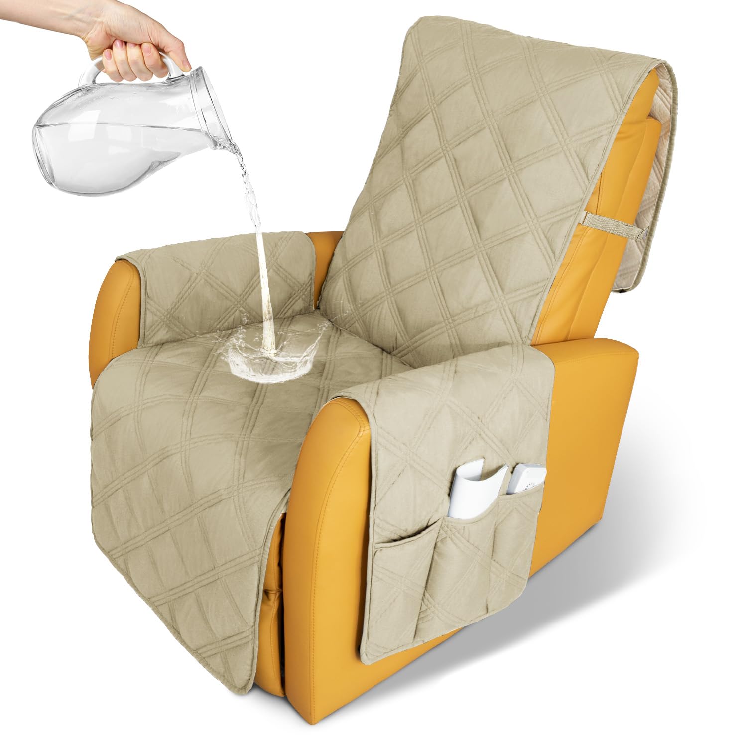 Photo 1 of CHHKON Recliner Chair Covers 100% Waterproof with Anti-Skip Furniture Protector Sofa Slipcover for Children, Sofa Covers for Dogs (Beige, 23'')