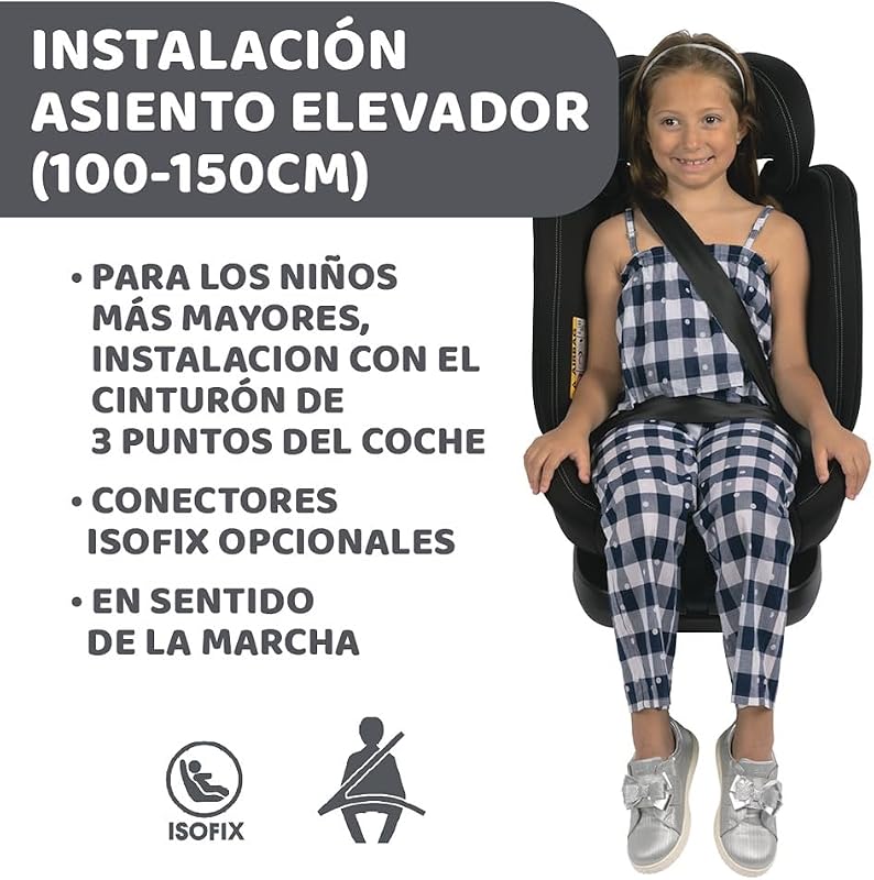 Unico EVO I'Size Classic, Silla de Coche ISOFIX para Bebés y Niños de 40 a 150 cm, Grupo 0123 Desde Recién Nacido hasta 12 Años, Giratoria 360º, Reductor, Ajustable y Protección Lateral, Negra