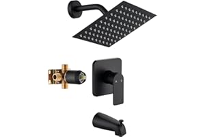 GOXIUHAN Black Tub Shower Faucet Set Complete with 8-Inch Rainfall Shower Head and Tub Spout Included Shower Valve Tub Shower Trim Kit Matte Black
