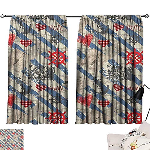 Michaeal Nautical Background Darkening Curtains Sea Graphic With