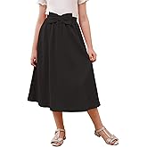 GORLYA Girls A-Line Bow Knot Elastic High Waist Swing Maxi Skirt with Pockets for 4-14T