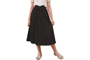 GORLYA Girls A-Line Bow Knot Elastic High Waist Swing Maxi Skirt with Pockets for 4-14T