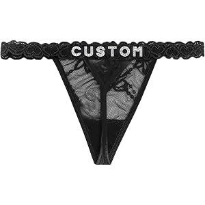 Depoga Personalized Rhinestone Letter Thong for Women, Custom Name G-String Panties Gifts for Her