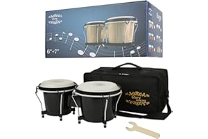 GLORY ESTD. 1962 Glory Bongo Drums 6” and 7” Wood Percussion Instrument Bongos with bag and tuning Key,Black