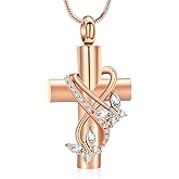 QGJNSGC Urn Necklaces for Ashes Butterfly Cremation Jewelry for Ashes for Human Cross with Crystal Butterfly Memorial Ash Pendant Keepsake Jewelry Gifts for Loss of Loved One