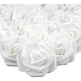 Lightingsky 3 x 1.6 x 3 inches 100pcs DIY Real Touch 3D Artificial Foam Rose Head Without Stem for Wedding Party Home Decoration (White)