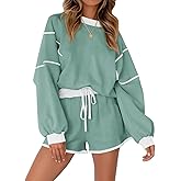 Yousify Womens Sweatsuits 2 Piece Outfits Oversized Crewneck Sweatshirts High Waisted Casual Shorts Lounge Wear Shorts Sets