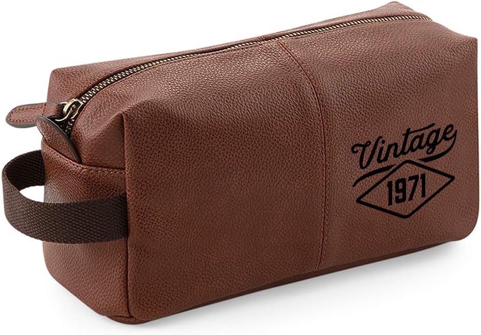 D Design Invent Print! 50th Birthday Gift Men's Wash Bag Vintage Keepsake Funny Gift Novelty Unique Gift Idea 26 x 13 x 11 cm (Tan)