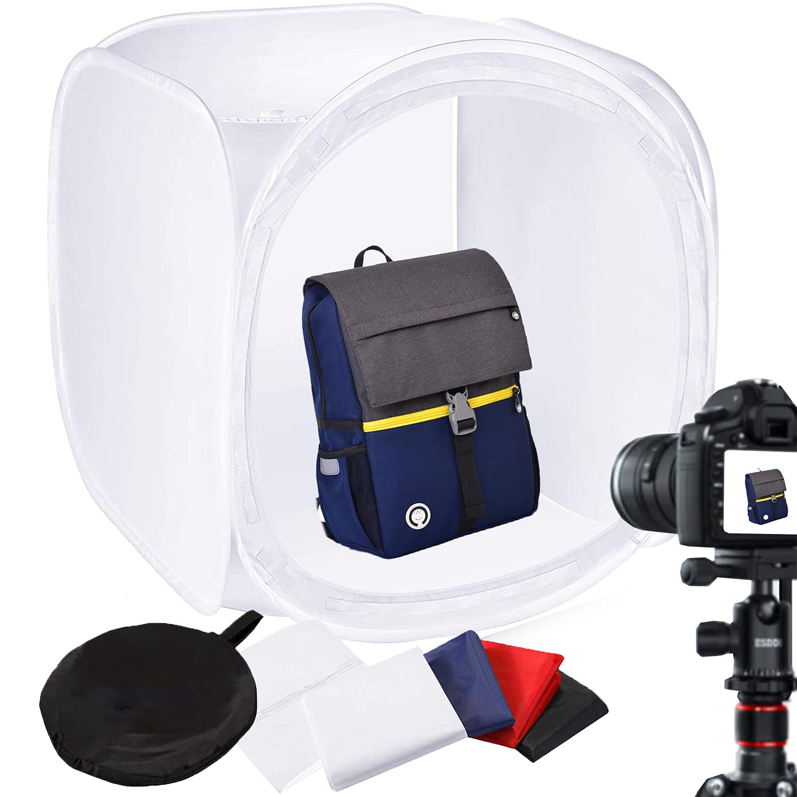 90 cm / 35 Inch Photo Studio Tent Light Kit Cube Soft Spread Box with 4 Colours Backdrops (Red Dark Blue White Black) for Photography (90 x 90 cm)