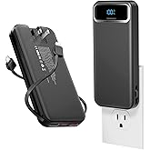 12000mAh Lightweight-Portable-Charger-Power-Bank with Built-in Cables and AC Wall Plug, PD20W USB-C Fast Charging Battery Pack, LED Display External Travel Phone Charger for All iPhone,Samsung,Android