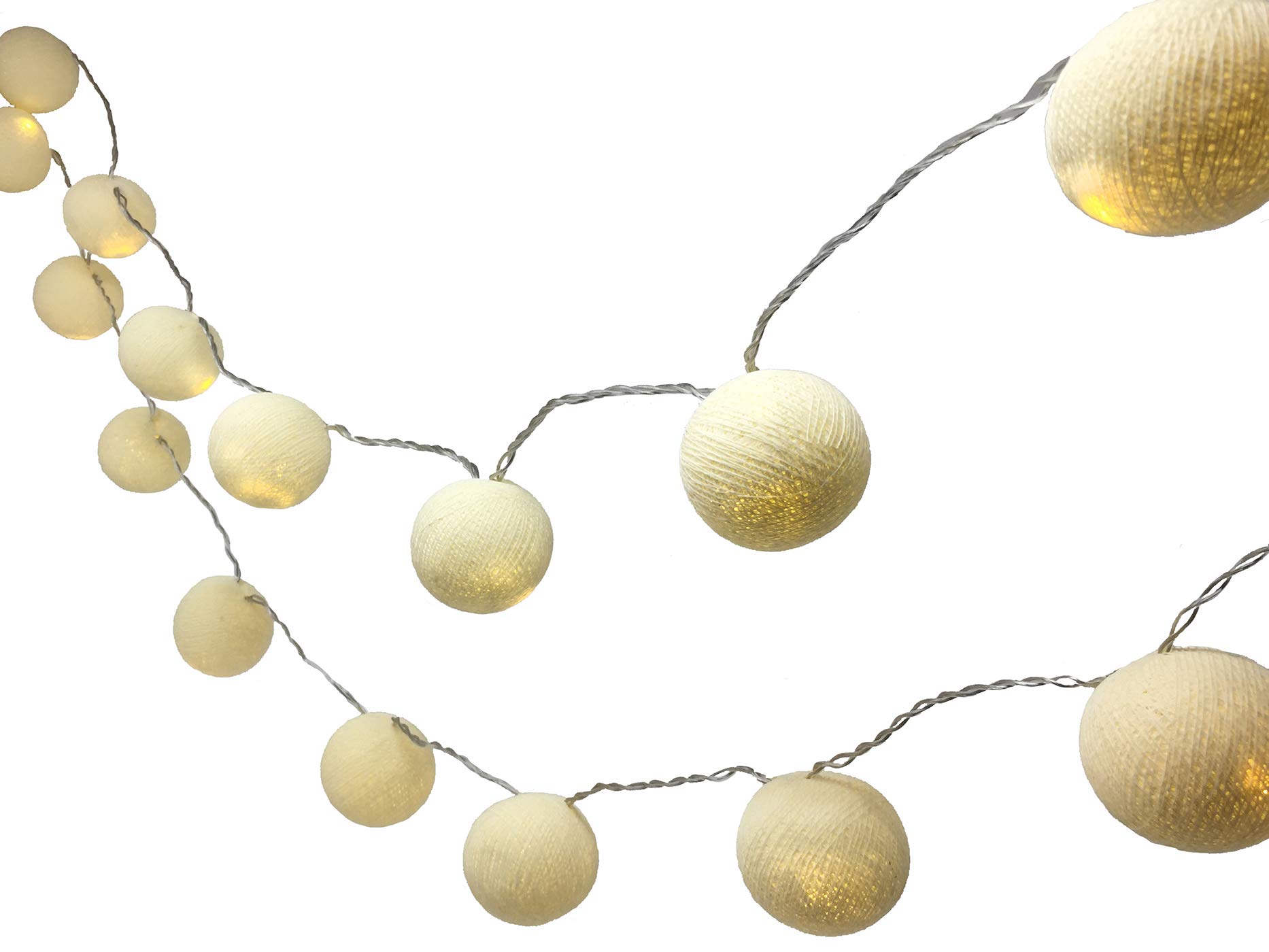 Blaze On Ambient Ball Fairy Lights (Cream) – 20 Warm White LED Lights – Hand–Spun Cotton Balls – USB Powered and Includes UK 3–Pin USB Adapter – Indoor Decorative String Lights