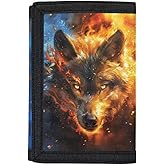 Coldinair Wolf Kids Wallet for Boys RFID Trifold Wallets Nylon Coin Purse Outdoor Travel Wallet for Kids Novelty Trifold Wallets for for Kids 9-12 12-14