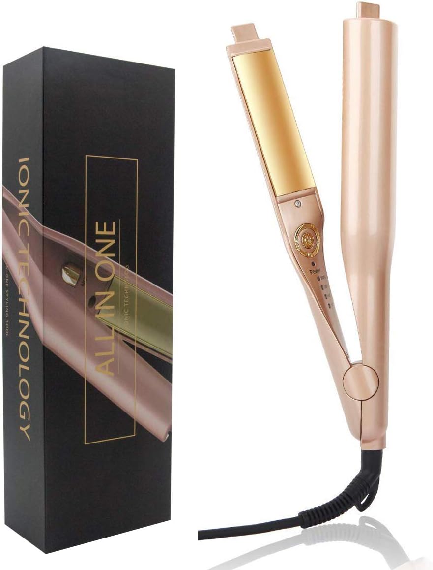 Negative Ions 2 in 1 Hair Straightening Iron, 3D Concave Flat Iron hair Curling Iron New Design by OVANSEE