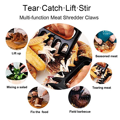 Pulled Shredder Food Claws - Easily Lift, Shredding Handling & Cut Food - Food grade safety material | Dish Washer Safe | Easy Storage | Heat Resistant Nylon - BPA Free Barbecue Paws (BLACK) (Black)