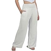 LOFBAZ Women Linen Palazzo Wide Leg Pants Flowy Lounge Casual High Waist Trousers Summer Beach Boho Long Pant with Pockets