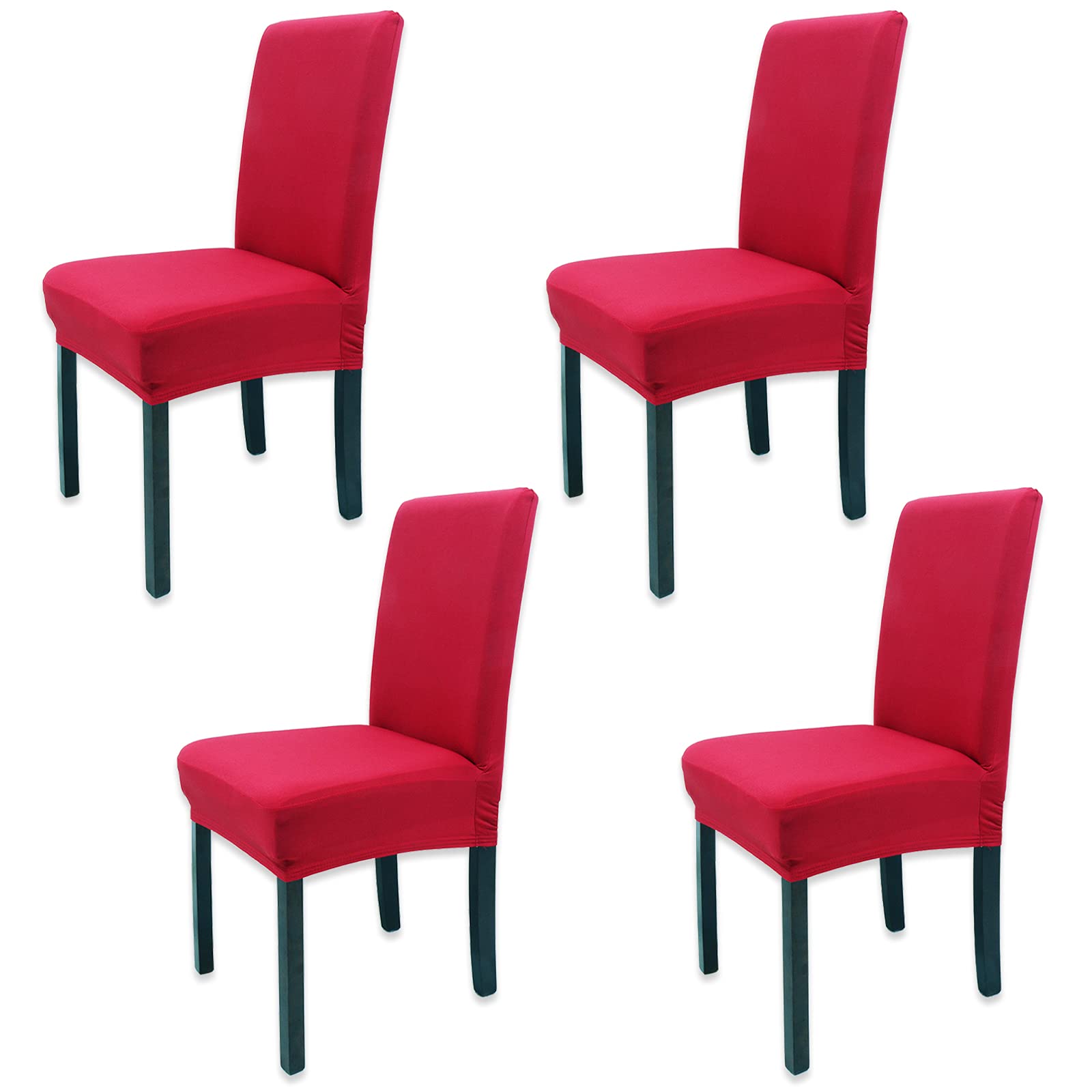 Leeyunbee Set of 4 Dining Chair Covers, Modern Elastic Stretch Chair Protector, Removable Washable Kitchen Chair Seat Cover for Hotel, Restaurant, Wedding, Dining Room, Banquet, Ceremony (Red)