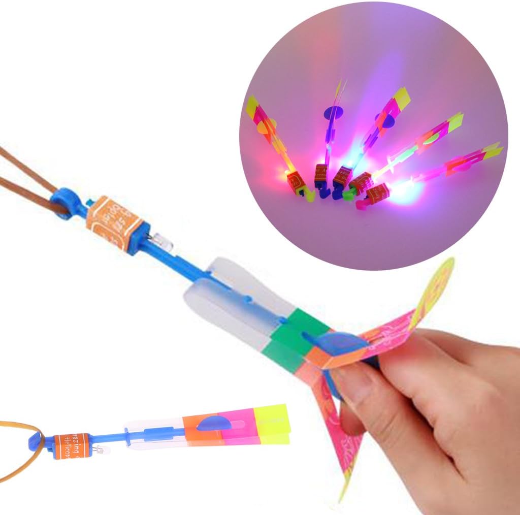 Lergo 12 Pcs Slingshot LED Helicopters Amazing Arrow Rocket Copters
