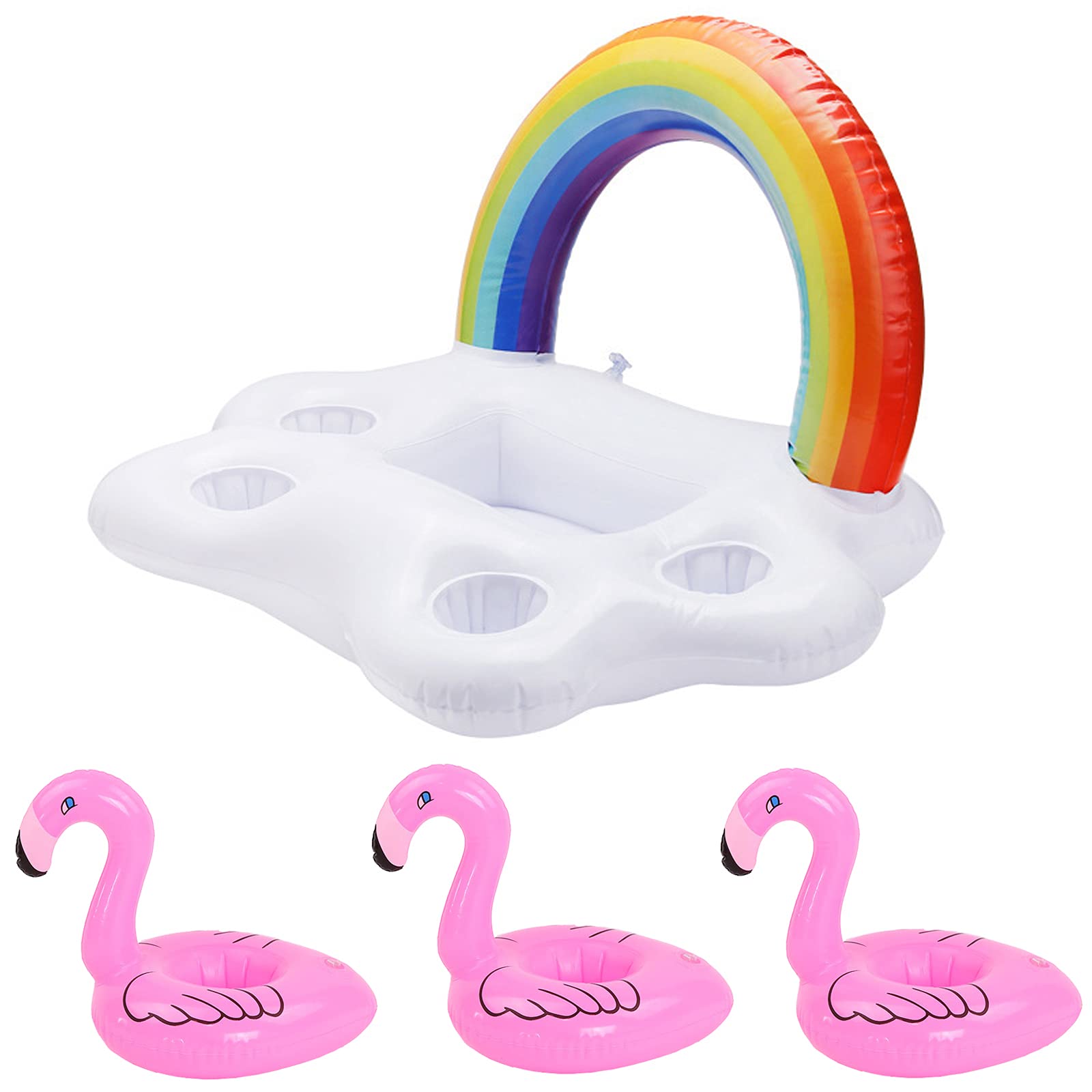 Inflatable Drink Holder, 1 Rainbow Drink Holder and 3 Flamingo Inflatable Drink Holders, Coasters for Swimming Pool Party, for Water Entertainment, Pool Parties and Pool Decorations