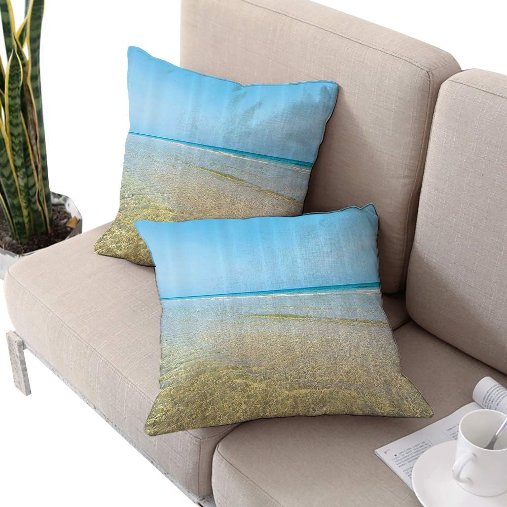 Ocean Decor Collection Square zippered pillowcase ,Bright Crystal Sea Water in the Island with Sky Landscape Nature Endless Peace Surf Turquoise Beige Cushion Cases Pillowcases for Sofa Bedroom Car