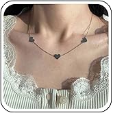 Iaceble Punk Heart Choker Necklace Silver Heart Link Necklace Love Heart Chain Necklace Flat Heart Necklace Jewelry for Women