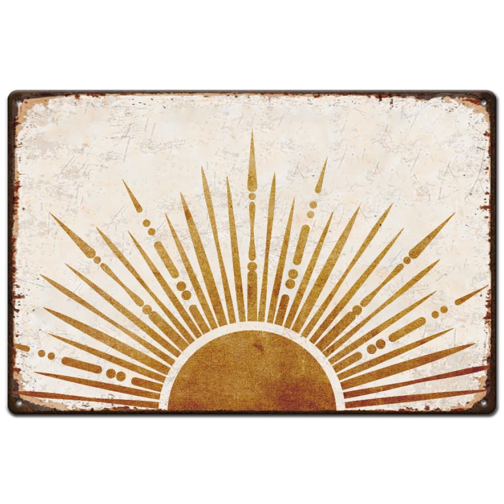 SUPERDANT Bohemian Sun Tin Sign Boho Style Metal Tin Signs Glittering Sun Funny Wall Art Painting Metal Poster Decor for Bedroom Living Room Playroom Library Cafe Bar Home