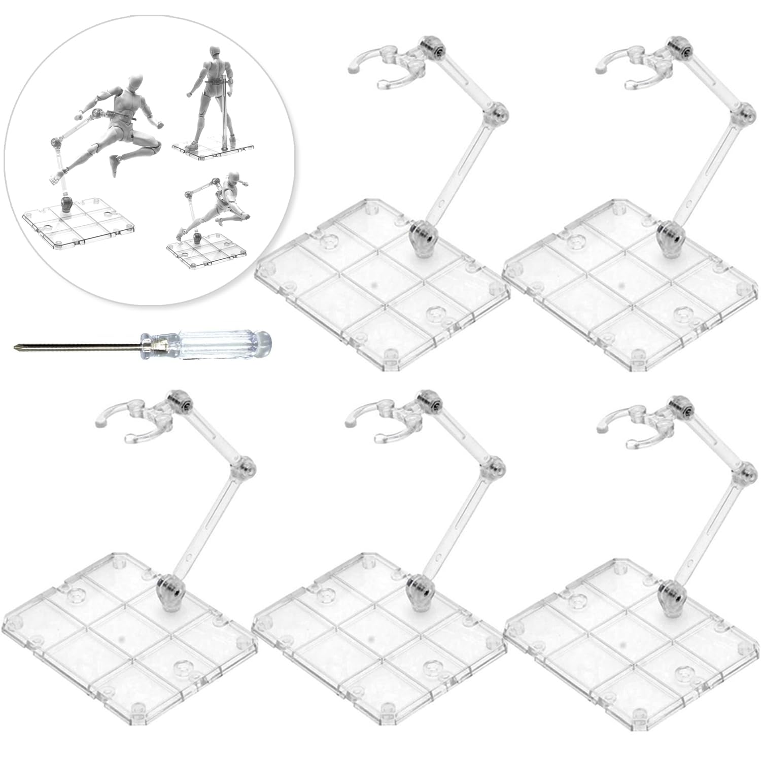 XISTEST Action Figure Stand, 5PCS Assembly Action Figure Display Holder Base Doll Model Support Stand Compatible with HG RG SD SHF Gundam 1/144 Toy