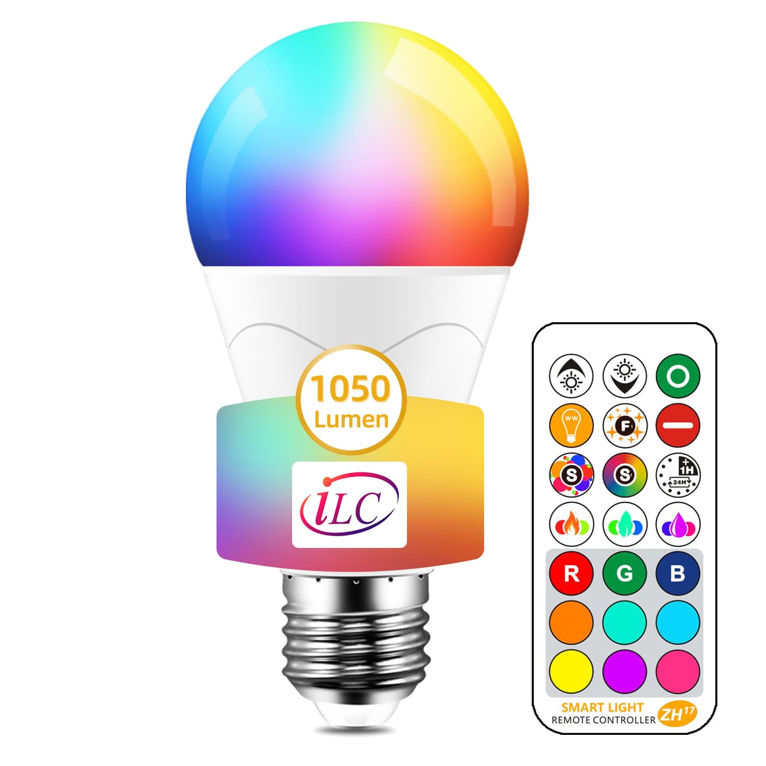 iLC 85W Equivalent Colour Changing Light Bulb Dimmable 12W E27 Edison Screw RGBW LED Color Bulbs, Mood RGB Warm White 2700K Coloured - Remote Controller Included