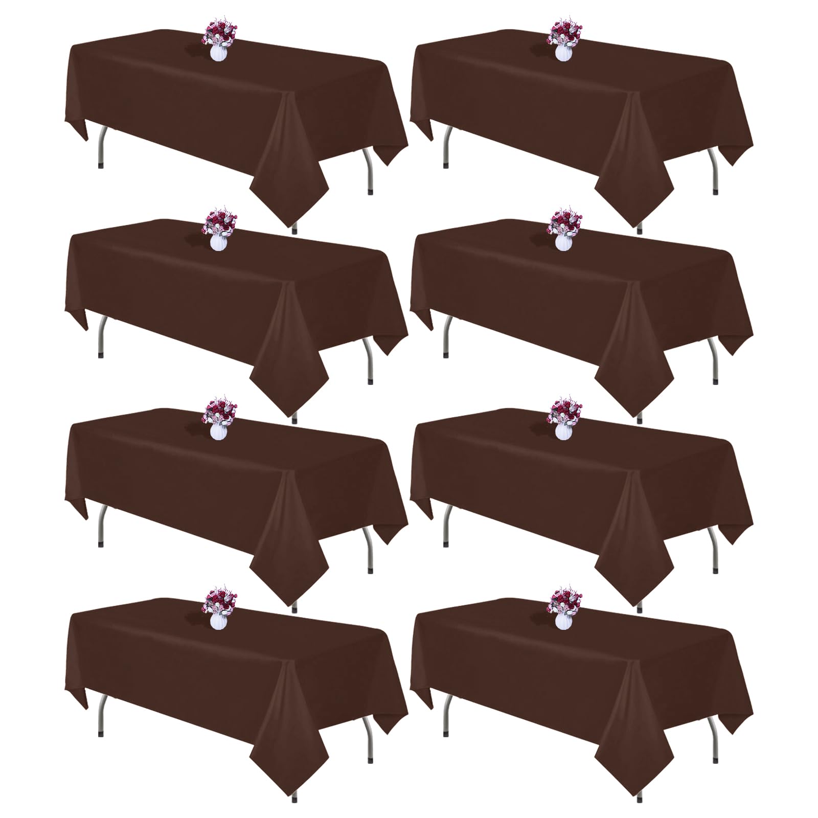 Photo 1 of 8 Packs Brown Tablecloth Rectangle 60x126 Inch Rectangular Table Cloths for 8ft Rectangle Tables, Wrinkle Resistant Polyester Fabric Tablecloth Washable Table Covers for Wedding Party Buffet